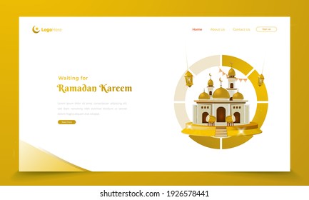 The mosque Illustration for Ramadan greeting post on landing page concept
