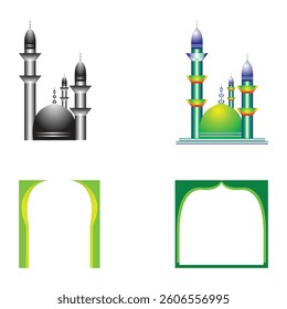 Mosque Illustrations, Arches, Islamic Designs, Vector Graphics Collection, Islamic Architecture Vector Set, Mosque and Arch Designs, Green