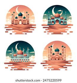 Mosque illustrations in gradient style