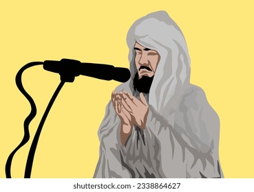 a mosque imam is reciting a prayer against a yellow background