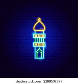 Mosque Islam Neon Sign. Vector Illustration of Religion Arabian Glowing Symbol.