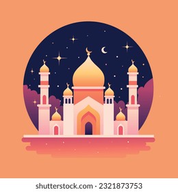 Mosque islam structure in flat style. Mosque Ramadan kareem concept. Vector stock