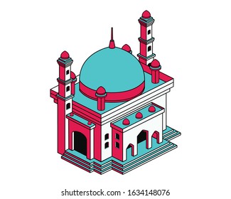 Mosque Islamic Building Isometric Vector Illustration