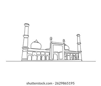 Mosque - Islamic building outline drawing illustration. one continuous line drawing of Mosque.