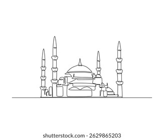 Mosque - Islamic building outline drawing illustration. one continuous line drawing of Mosque.