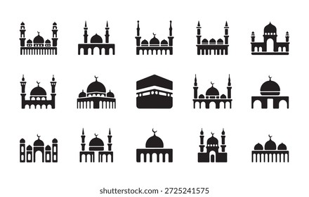 Mesquita e silhuetas de construção islâmicas diversos designs, incluindo a representação caaba para temas religiosos
