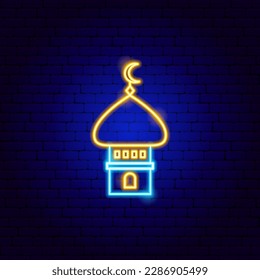 Mosque Islamic Neon Sign. Vector Illustration of Religion Arabian Glowing Symbol.