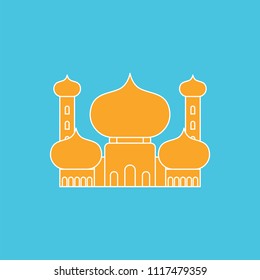 Mosque Islamic religious building. Vector illustration for Muslim holiday Eid Mubarak. Ramadan Kareem Greeting Card 
