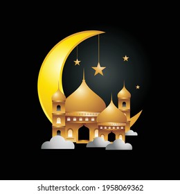 Mosque islamic vector in gold color design