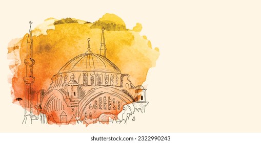 Mosque Istanbul Turkey hand drawing vector illustration