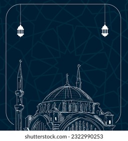 Mosque Istanbul Turkey hand drawing vector illustration