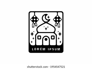 Mosque and ketupat in rectangle shape illustration design