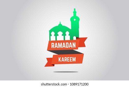 Mosque label green red ramadan kareem