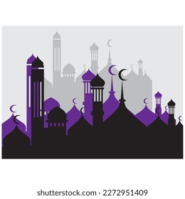mosque landscape ramadan illustration shading vector design