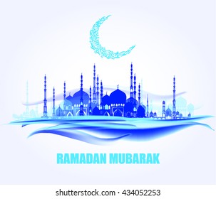 The mosque, the mosque landscape, vector illustration. Ramadan Mubarak