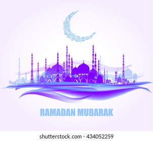 The mosque, the mosque landscape, vector illustration. Ramadan Mubarak