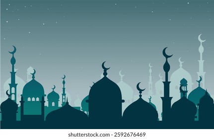 Mosque landscape vector, Ramadan, eid mubarak