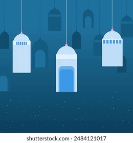 Linterna de la mezquita que cuelga en la noche elemento gráfico para el diseño islámico en el fondo azul