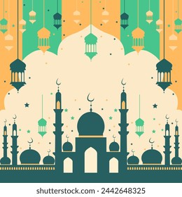 Mosque and Lantern Islamic Eid Al Fitr Festival Card