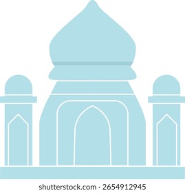 Una mezquita con Grande cúpula central en azul pastel. Ideal para diseños de arquitectura islámica, imágenes de religión y gráficos de celebración de Eid.