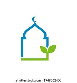 Mosque Leaf logo design vector illustration, Creative Islamic logo design concept template, symbols icons