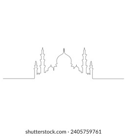 Moschee Linie Kunstzeichnung islamischen Ornament Hintergrund. Vektorgrafik-Illustration mit Einzelzeilenzeichnung
