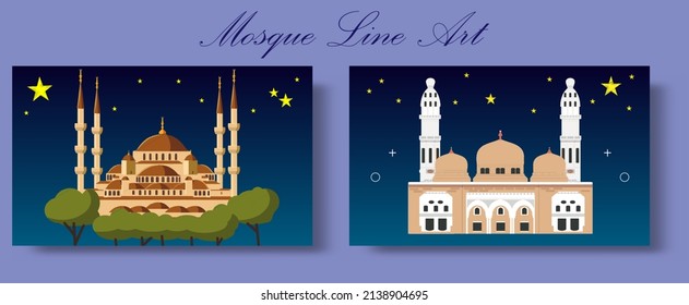 mosque line art hand draw wallpaper background landscape