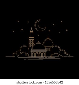 Mosque Line Art Isolated Black Background Vector Template