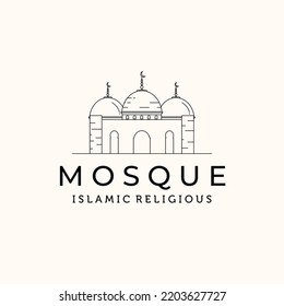 mosque line art logo vector minimalist illustration design, islamic mosque logo design