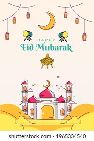 mosque line art poster and greeting card background islamic illustrations eid mubarak