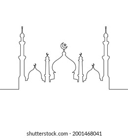 Mosque line art vector minimalist design. islamic ornament background.
