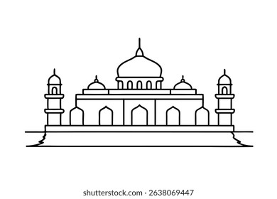Mosque line drawing simple islamic architecture illustration