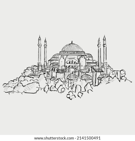 Mosque line drawing vector design. islamic symbol white background Stok fotoğraf © 