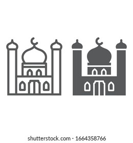 Mosque line and glyph icon, ramadan and islam, islamic building sign, vector graphics, a linear pattern on a white background, eps 10