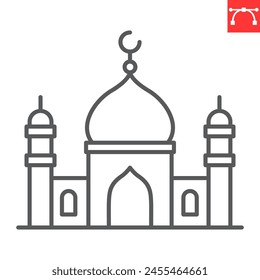 Mosque line icon, building and architecture , mosque and minaret vector icon, vector graphics, editable stroke outline sign, eps 10.