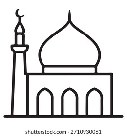 Icono de línea de mezquita - Contorno de edificio islámico Ilustración vectorial Símbolo de lugar de culto musulmán - Architecture Line Art