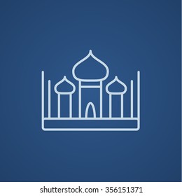Mosque line icon for web, mobile and infographics. Vector light blue icon isolated on blue background.