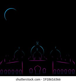 Mosque Line Pop Art logo. Islamic landmark colorful design with dark background. Abstract vector illustration. Isolated black background for t-shirt, poster, clothing, merch, apparel.