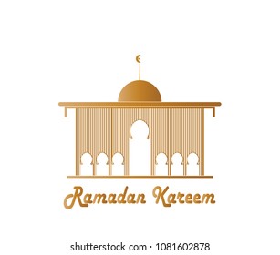 Mosque line vector. Design gold on white background. Design print for ramadan kareem, background, screen, wallpaper. Set 1