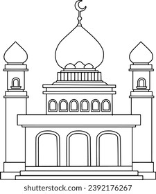 ilustración vectorial de línea de mezquita aislada en fondo blanco