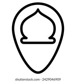 icono de ubicación de la mezquita con estilo de contorno. Adecuado para el diseño de sitios web, logotipo, aplicación e interfaz de usuario. Basado en el tamaño del icono en general, por lo que se puede reducir.
