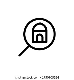 Icono de ubicación de mezquita, símbolo de punto de anclaje, diseño de ilustración vectorial. Icono de ubicación de mezquita representado por etiqueta de ubicación y mezquita