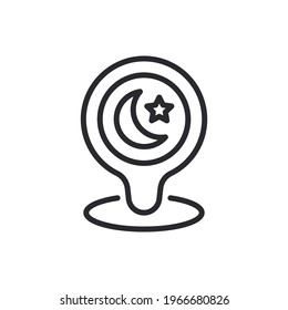 Icono de ubicación de mezquita, símbolo de punto de anclaje, diseño de ilustración vectorial. Icono de ubicación de mezquita representado por etiqueta de ubicación y mezquita