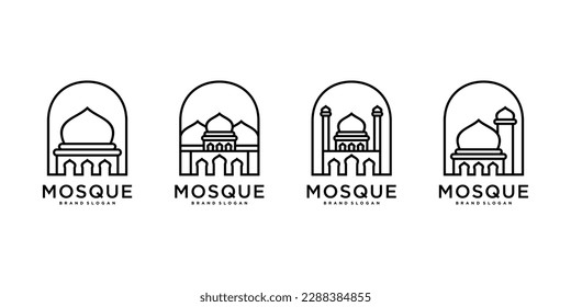 Mosque logo collection with creative line art style Premium Vektor