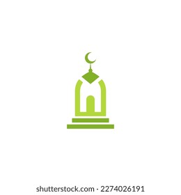 Moschee-Logo mit Halbmond und Halbmond auf weißem Hintergrund