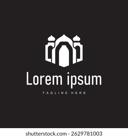 mosque logo design concept of a place of worship with a minimalist black silhouette mosque temple commemorating Islamic day