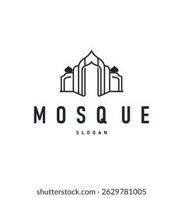 mosque logo design concept of a place of worship with a minimalist black silhouette mosque temple commemorating Islamic day