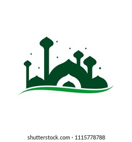 Mosque logo design emblem template. Masjid, place for praying muslim people vector illustration 