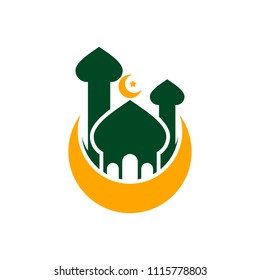 Mosque logo design emblem template. Masjid, place for praying muslim people vector illustration 