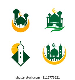 Mosque logo design emblem template. Masjid, place for praying muslim people vector illustration 